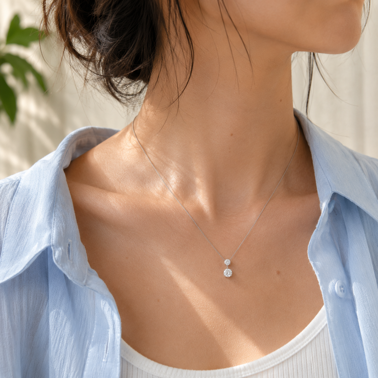 Duo Round Diamond Pendant Top | K14/K18 , 1.3ct～2.3ct