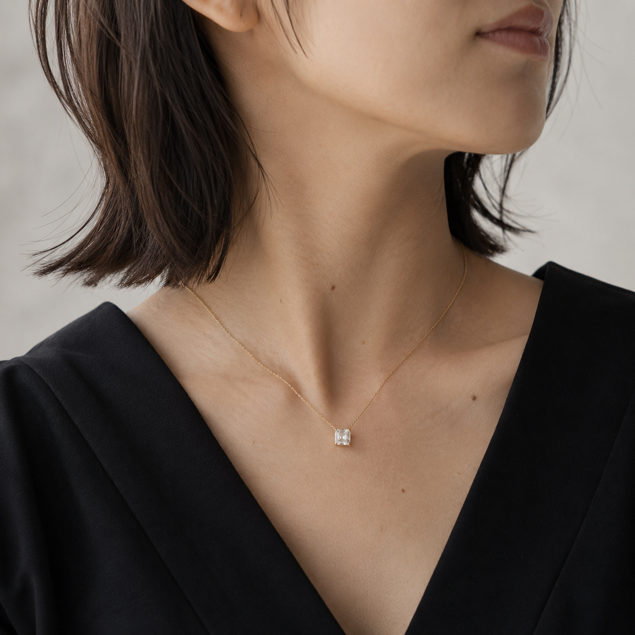 Asscher Solitaire Diamond Pendant Top | K14/K18 , 1.0ct～2.0ct
