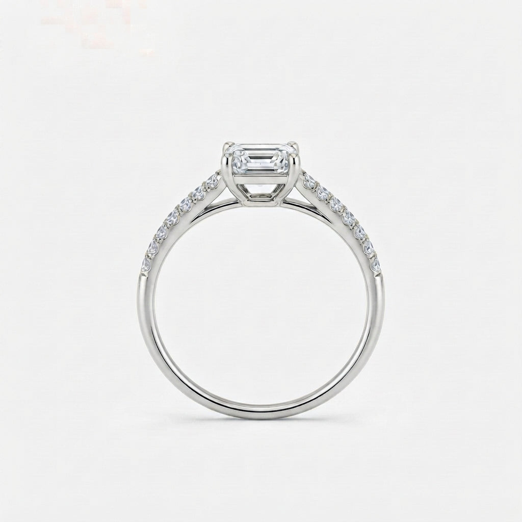 エメラルドカット パヴェバンド ラボグロウンダイヤモンドリング 1ct〜（4）