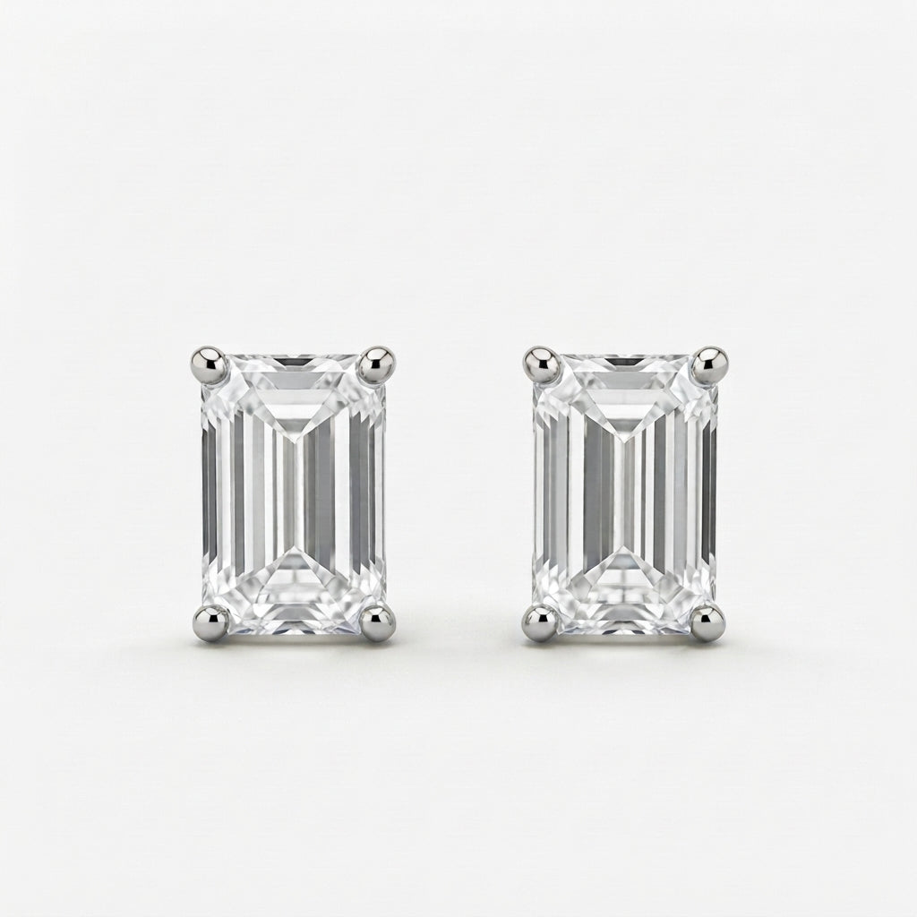 エメラルドカット スタッド ラボグロウンダイヤモンドピアス 1ct×2〜（2）