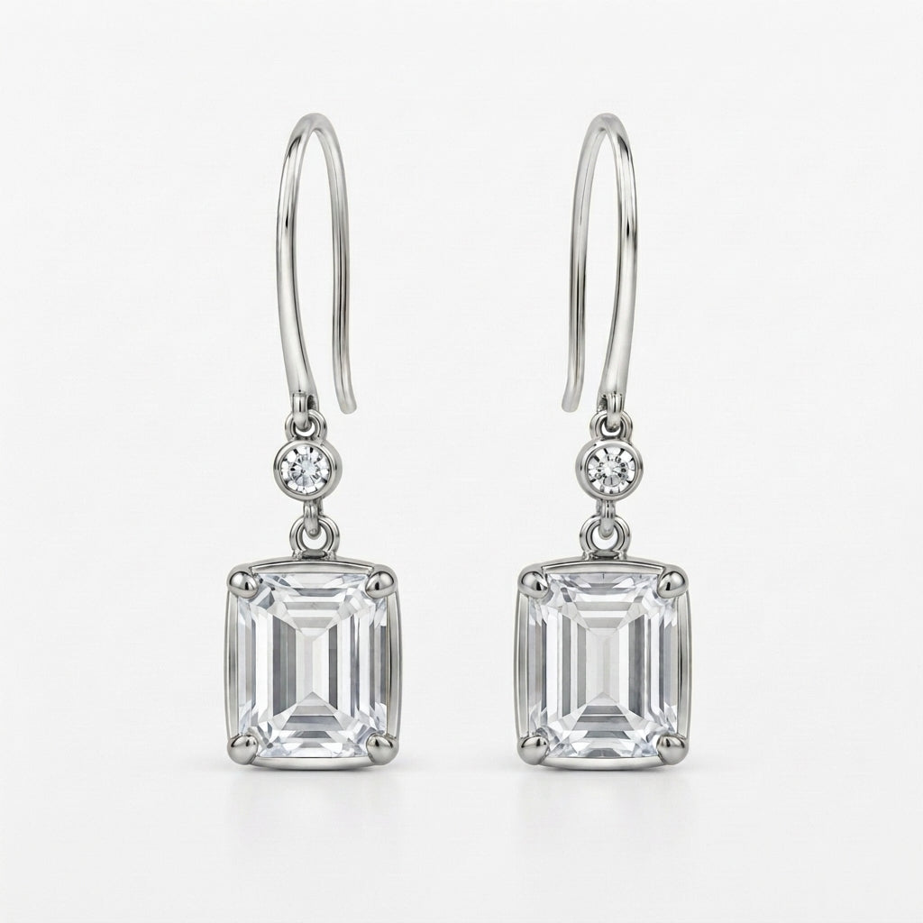 エメラルドカット ドロップ ラボグロウンダイヤモンドピアス 1ct×2〜（2）