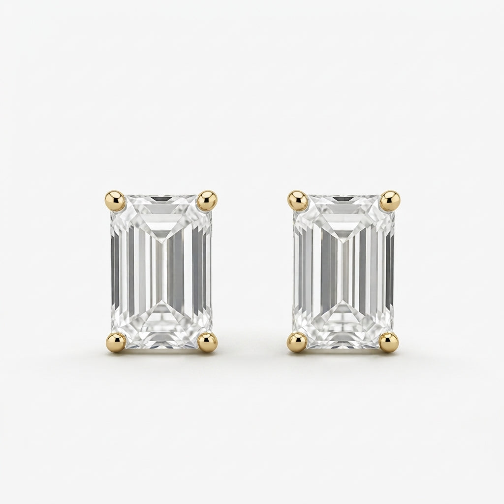 エメラルドカット スタッド ラボグロウンダイヤモンドピアス 1ct×2〜（1）