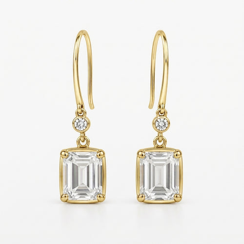 エメラルドカット ドロップ ラボグロウンダイヤモンドピアス 1ct×2〜（1）