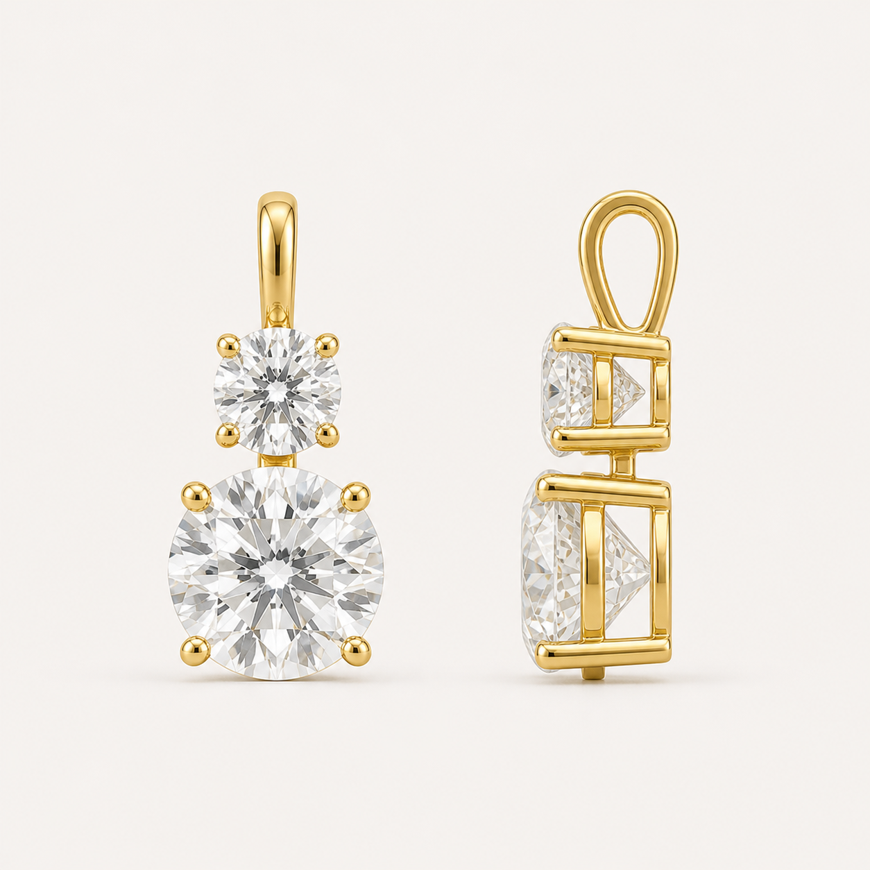 Duo Round Diamond Pendant Top | K14/K18 , 1.3ct～2.3ct