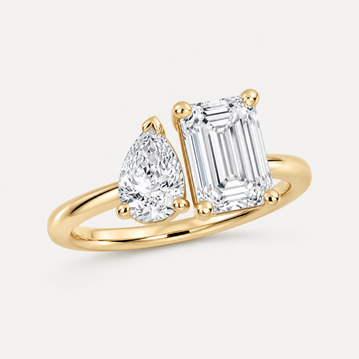 DUO Emerald Pear Toi et Moi Ring | K14/K18, 1.0ct+1.5ct