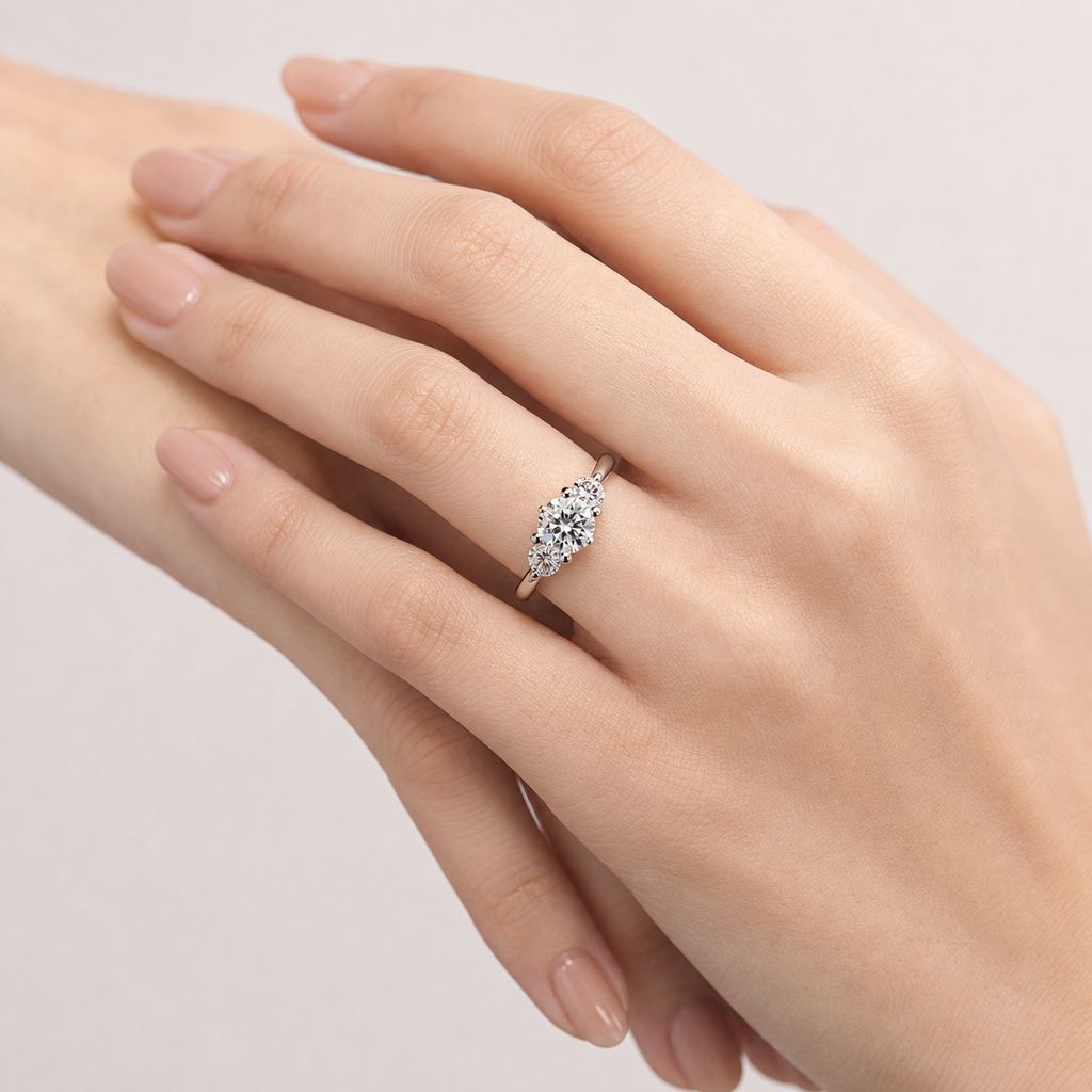 THREE Round Three-Stone Ring | K14/K18, 1.0ct～2.0ct