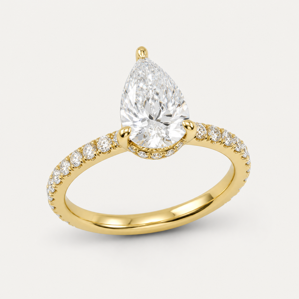 BRILLIANCE Pear Hidden Halo Pavé Ring | K14/K18,1.0ct～2.0ct