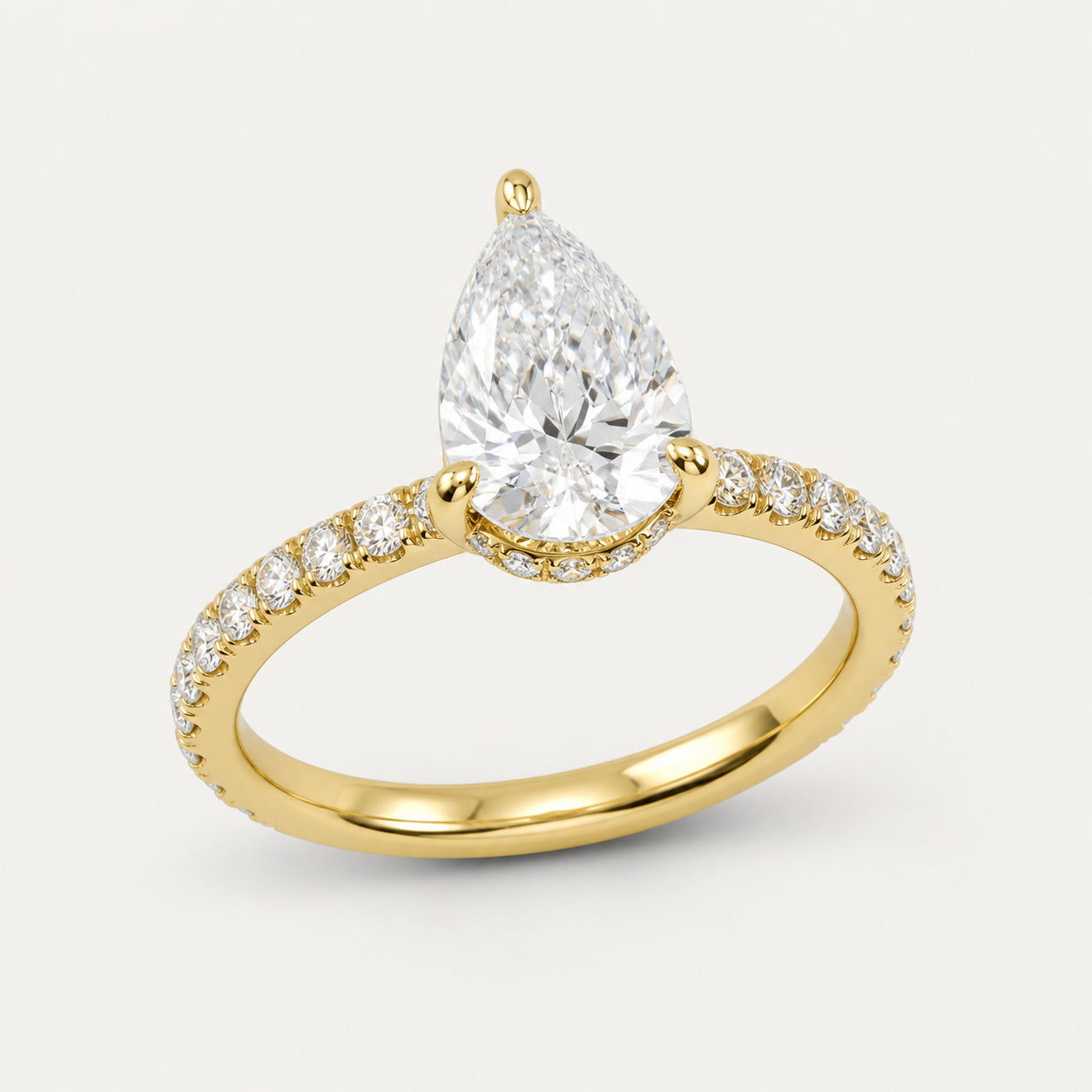 BRILLIANCE Pear Hidden Halo Pavé Ring | K14/K18,1.0ct～2.0ct