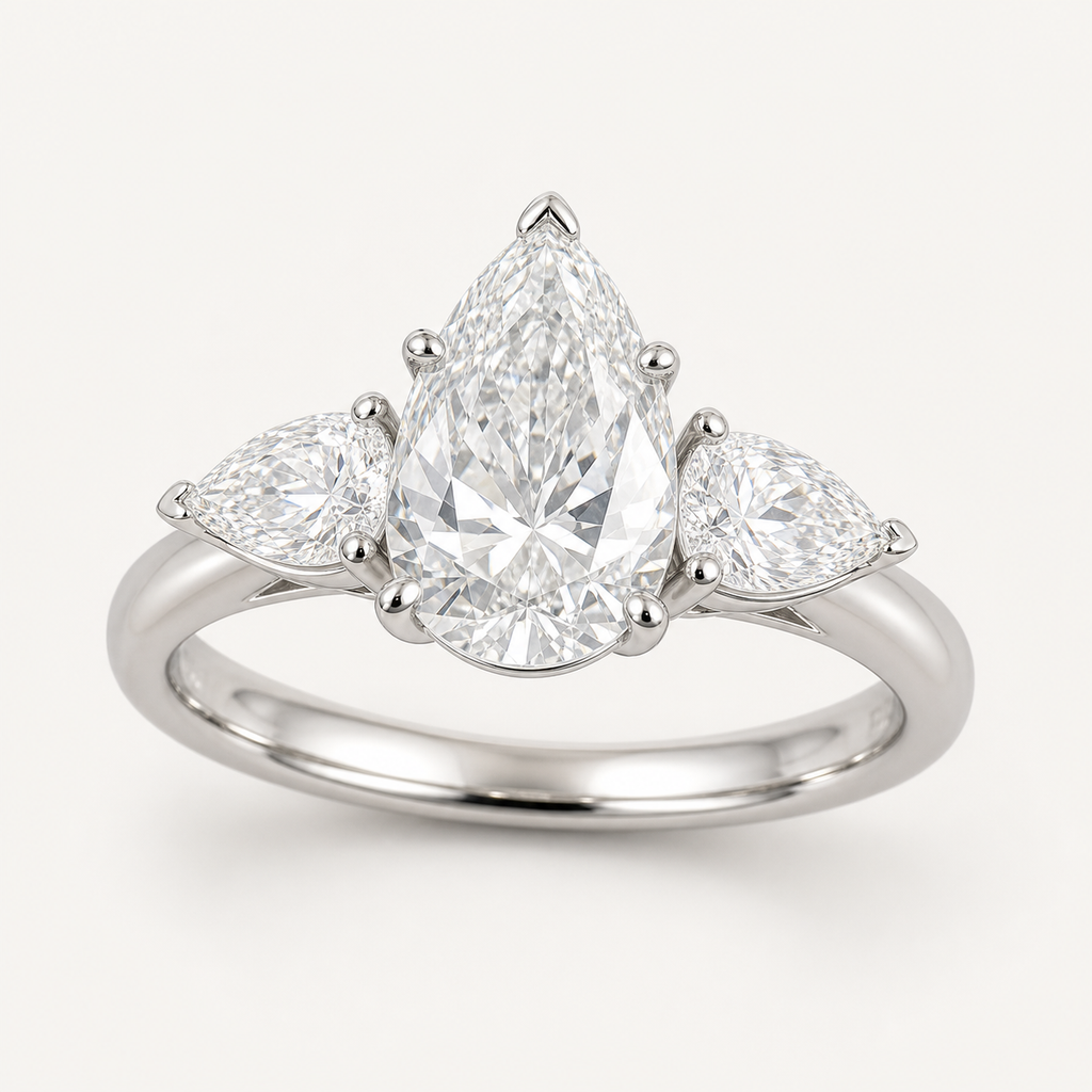 THREE Pear Three-Stone Ring | K14/K18, 1.0ct～2.0ct