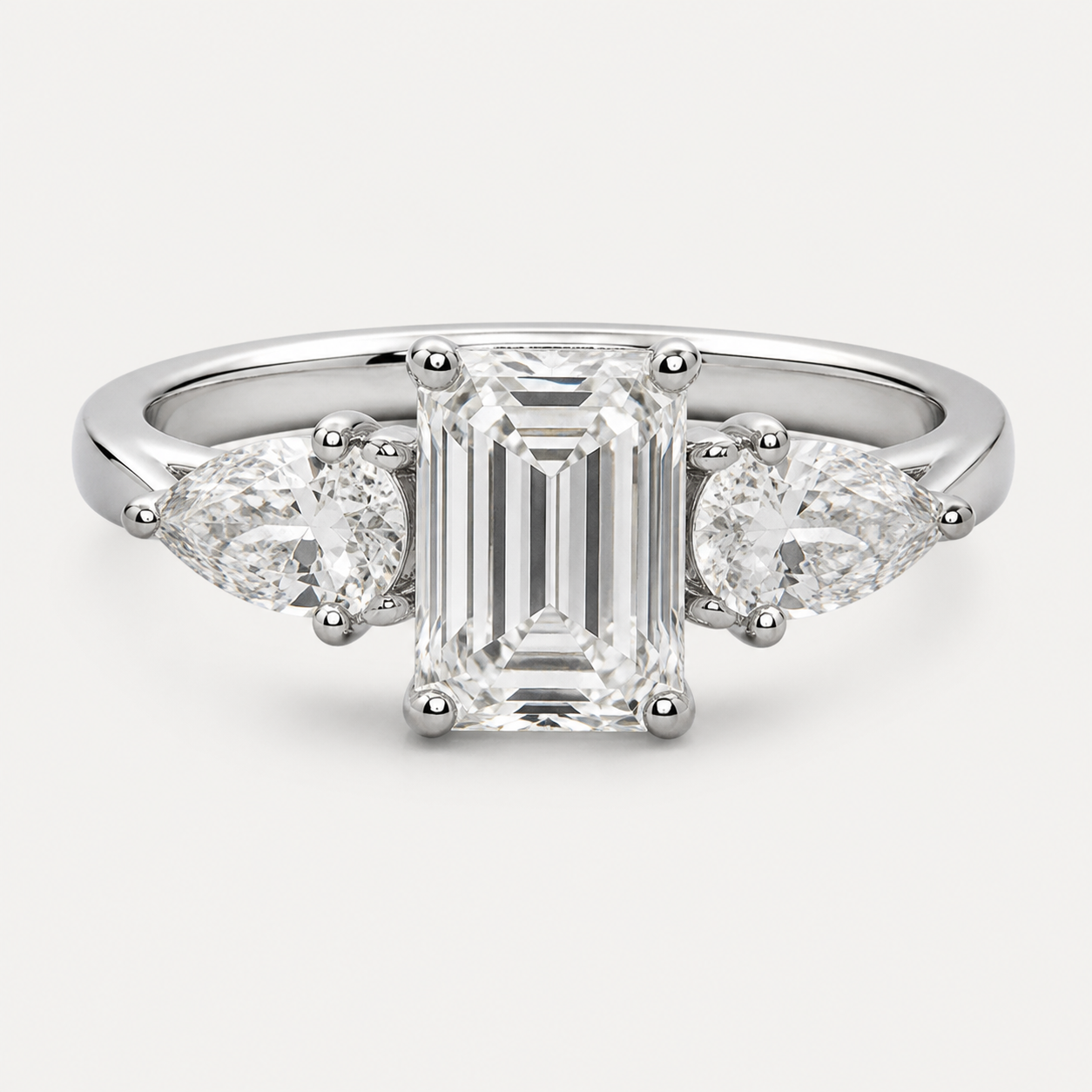 THREE Emerald＆Pear Three-Stone Baguette Ring | K14/K18, 1.0ct～2.0ct