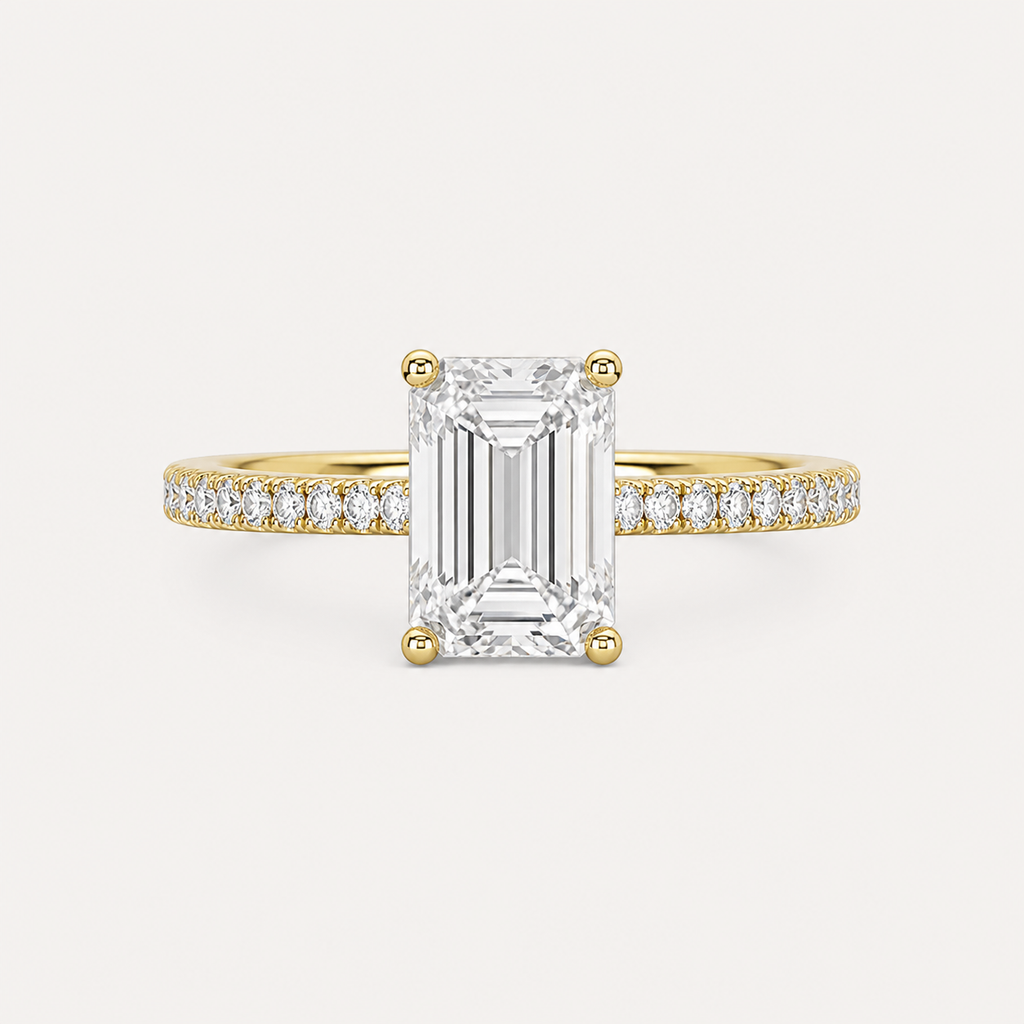 BRILLIANCE Emerald Pavé Solitaire Ring | K14/K18,1.0ct～2.0ct