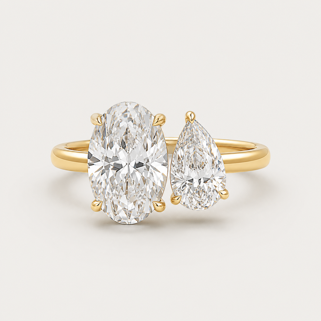 DUO Oval Pear Toi et Moi Ring | K14/K18, 1.0ct+1.5ct