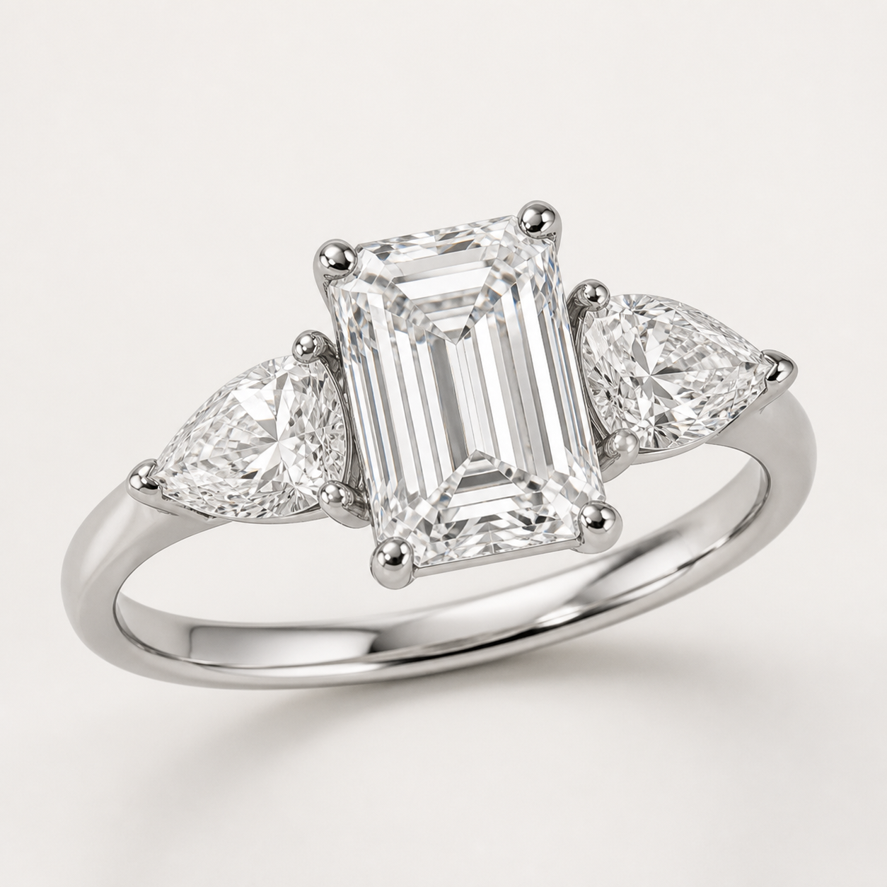 THREE Emerald＆Pear Three-Stone Baguette Ring | K14/K18, 1.0ct～2.0ct
