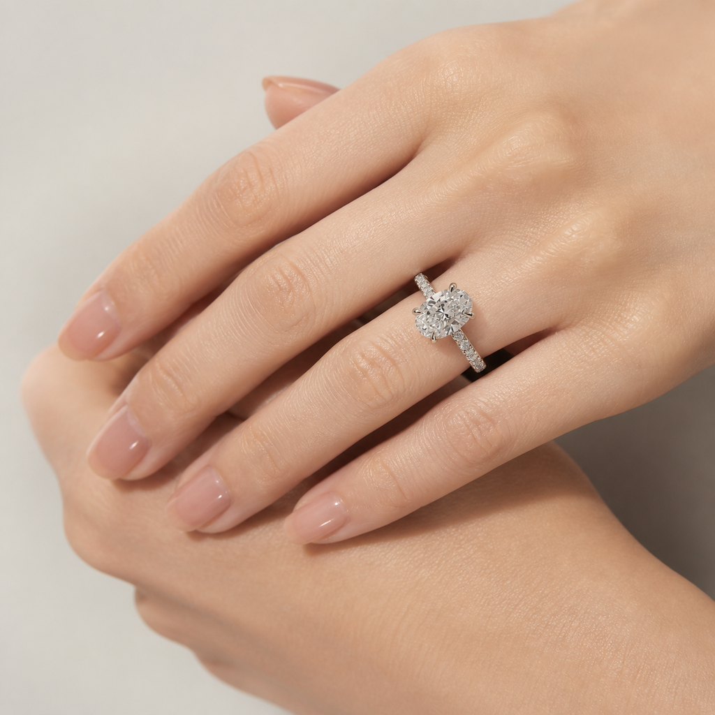 BRILLIANCE Oval Hidden Halo Pavé Ring | K14/K18,1.0ct～2.0ct