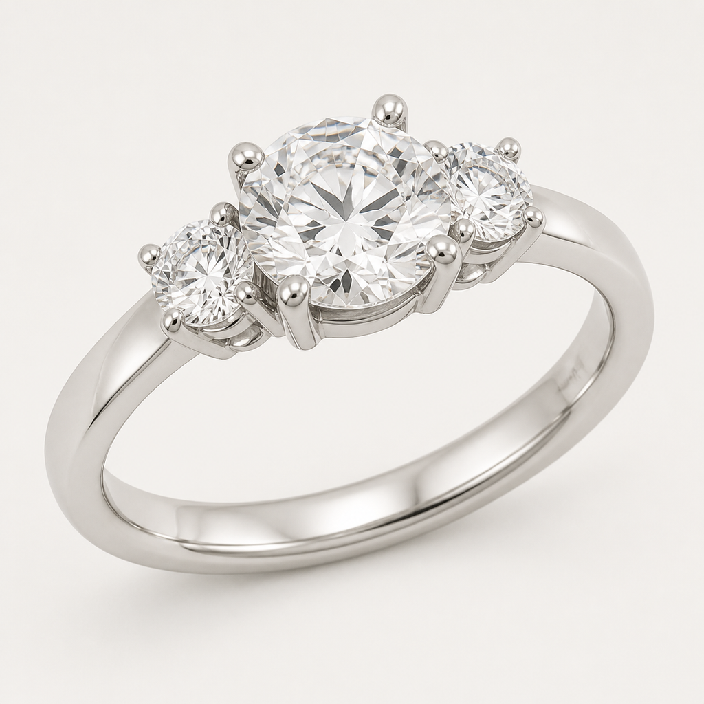 THREE Round Three-Stone Ring | K14/K18, 1.0ct～2.0ct