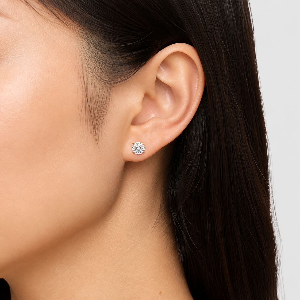 Round Diamond Stud Earrings | K14/K18 , 1.0ct～4.0ct