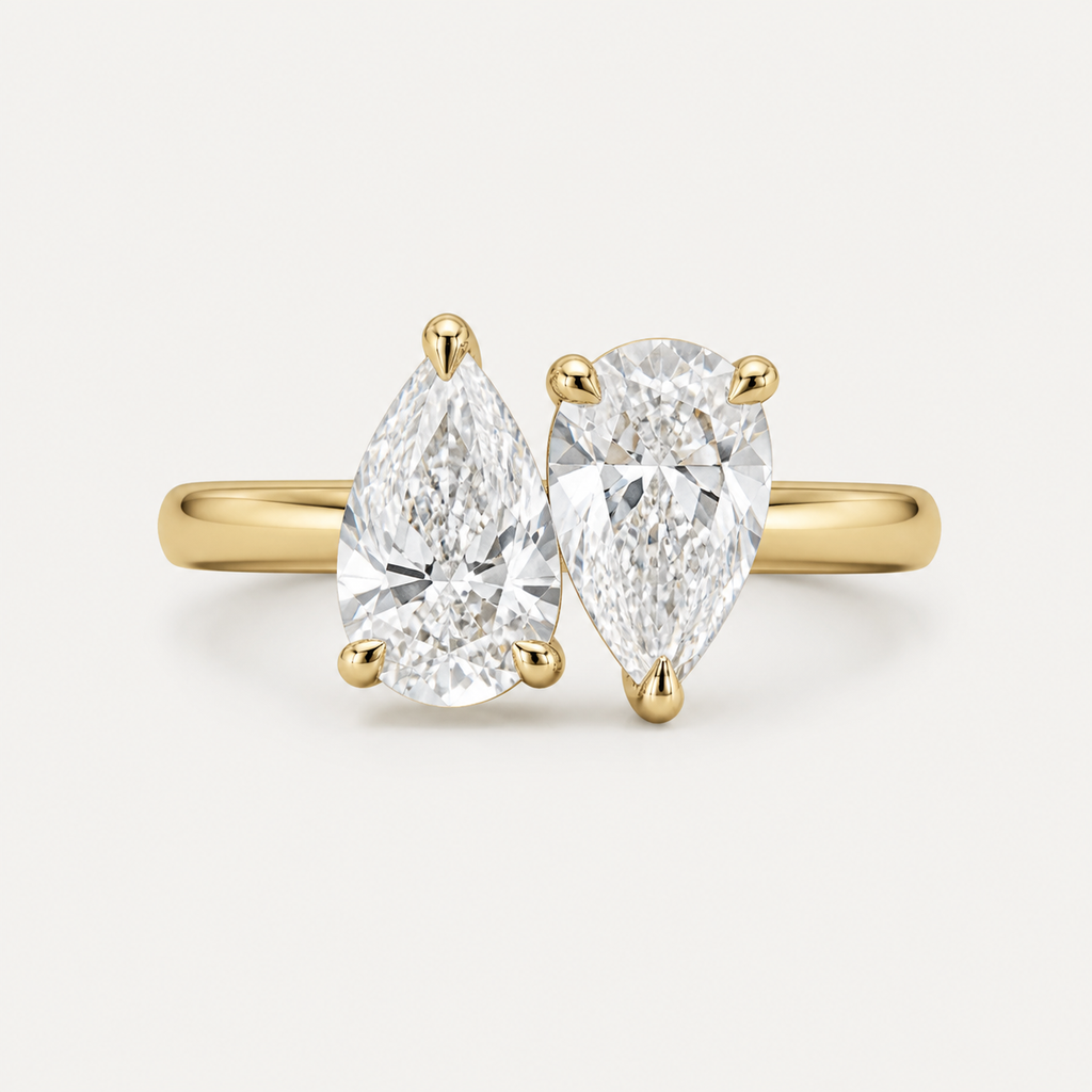 DUO Pear Toi et Moi Ring | K14/K18, 1.0ct×2