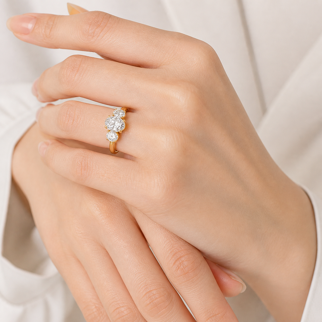 THREE Oval Three-Stone Ring | K14/K18, 1.0ct～2.0ct