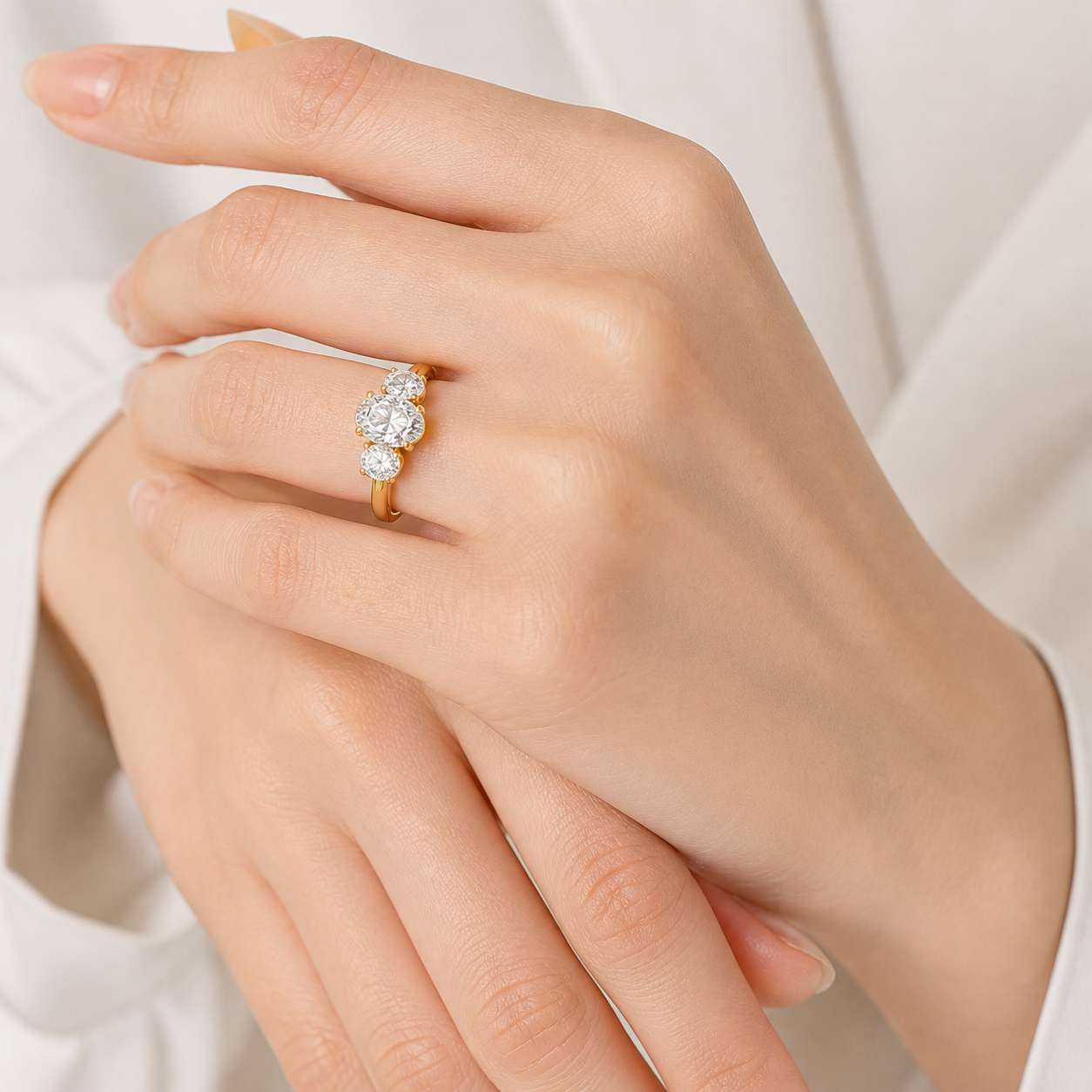 THREE Oval Three-Stone Ring | K14/K18, 1.0ct～2.0ct