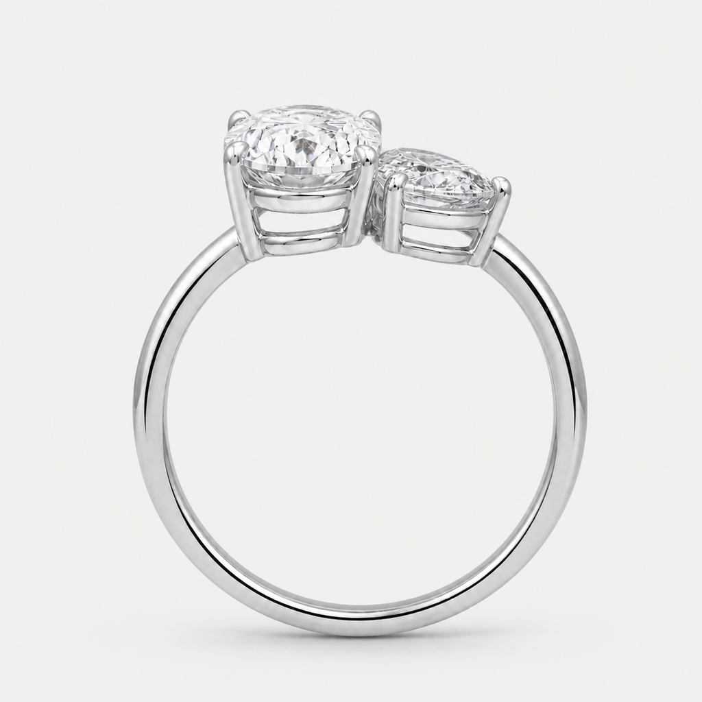 DUO Oval Pear Toi et Moi Ring | K14/K18, 1.0ct+1.5ct