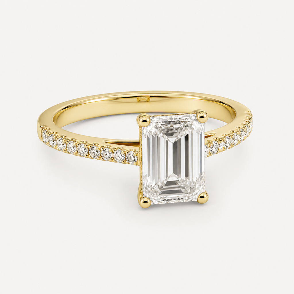 BRILLIANCE Emerald Pavé Solitaire Ring | K14/K18,1.0ct～2.0ct
