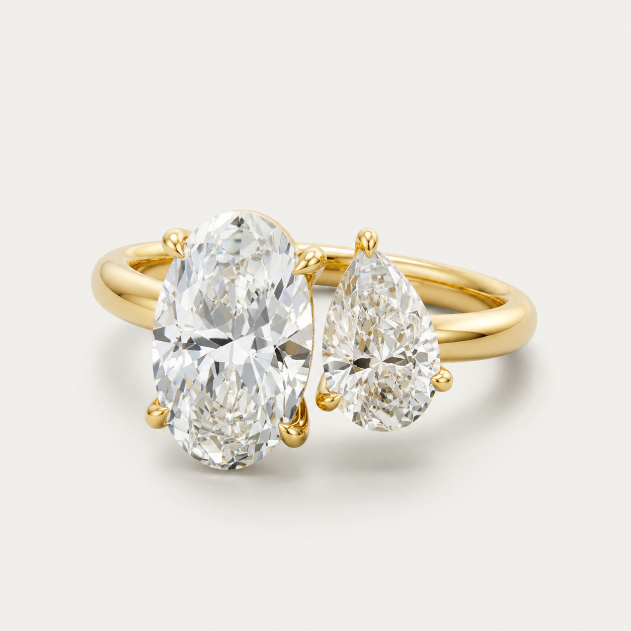 DUO Oval Pear Toi et Moi Ring | K14/K18, 1.0ct+1.5ct