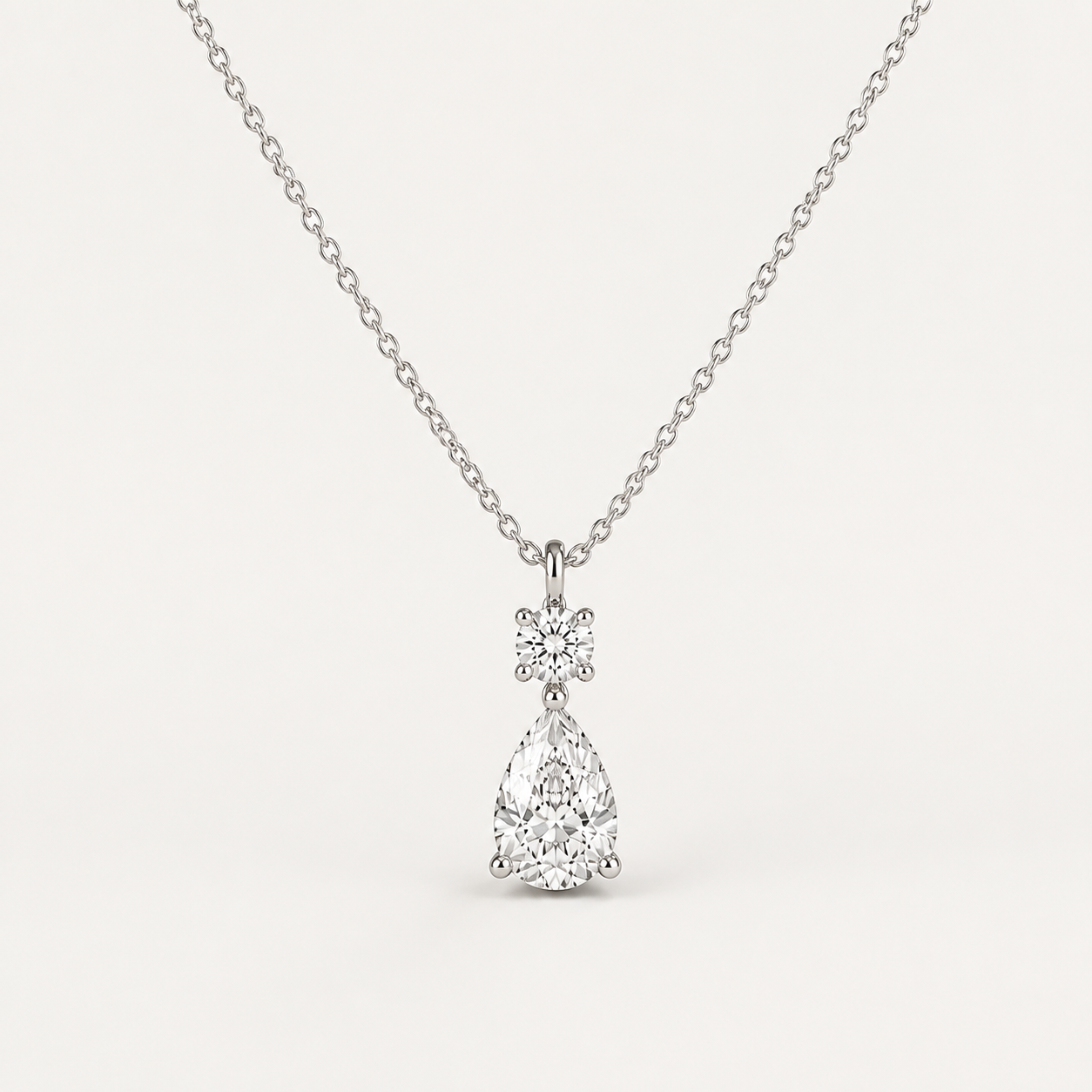 Duo Round & Pear Diamond Pendant Top | K14/K18 , 1.3ct～2.3ct