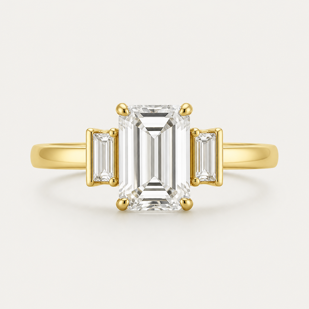 THREE Emerald Three-Stone Baguette Ring | K14/K18, 1.0ct～2.0ct