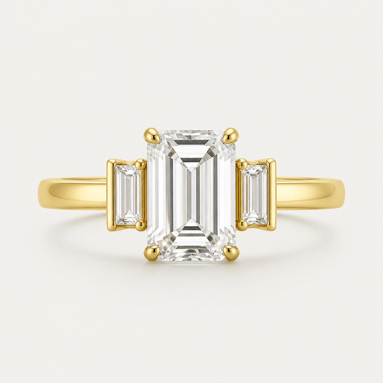 THREE Emerald Three-Stone Baguette Ring | K14/K18, 1.0ct～2.0ct