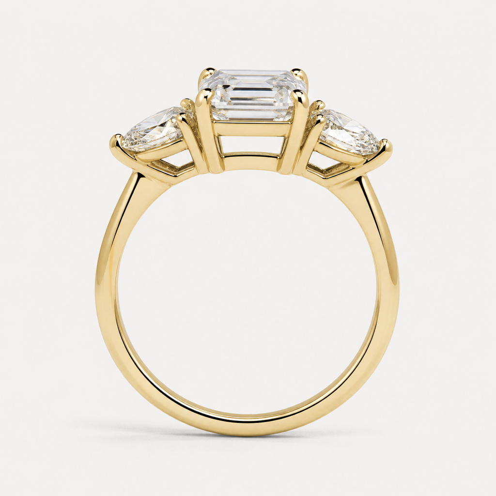 THREE Emerald＆Pear Three-Stone Baguette Ring | K14/K18, 1.0ct～2.0ct