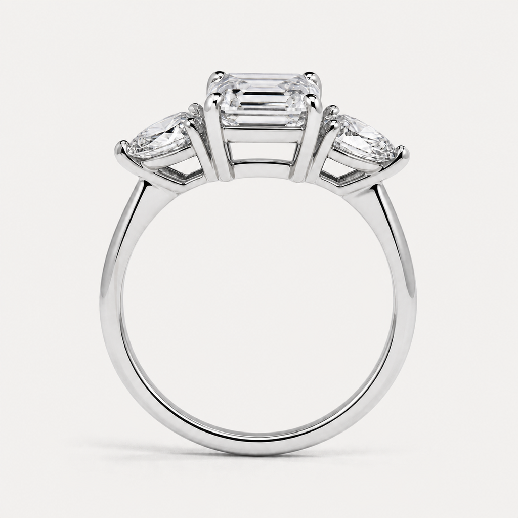THREE Emerald＆Pear Three-Stone Baguette Ring | K14/K18, 1.0ct～2.0ct