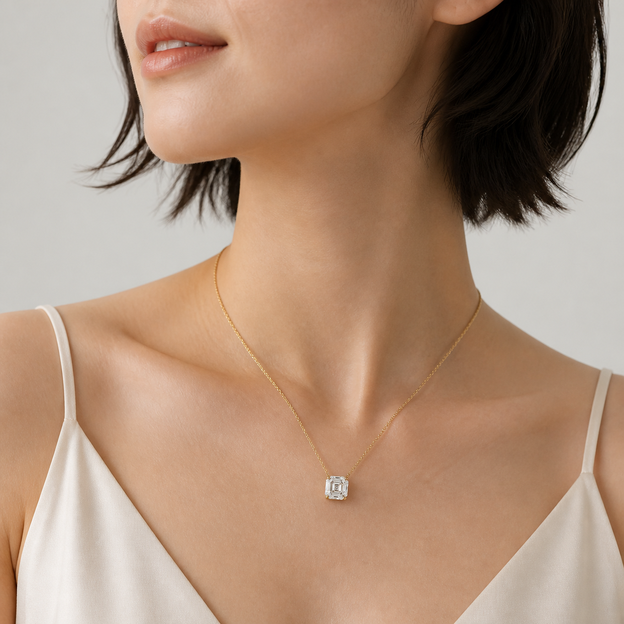 Asscher Solitaire Diamond Pendant Top | K14/K18 , 1.0ct～2.0ct