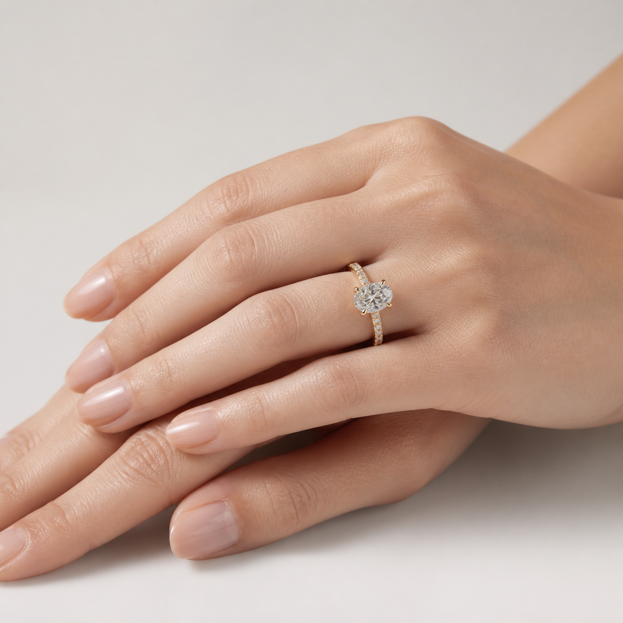 BRILLIANCE Oval Hidden Halo Pavé Ring | K14/K18,1.0ct～2.0ct