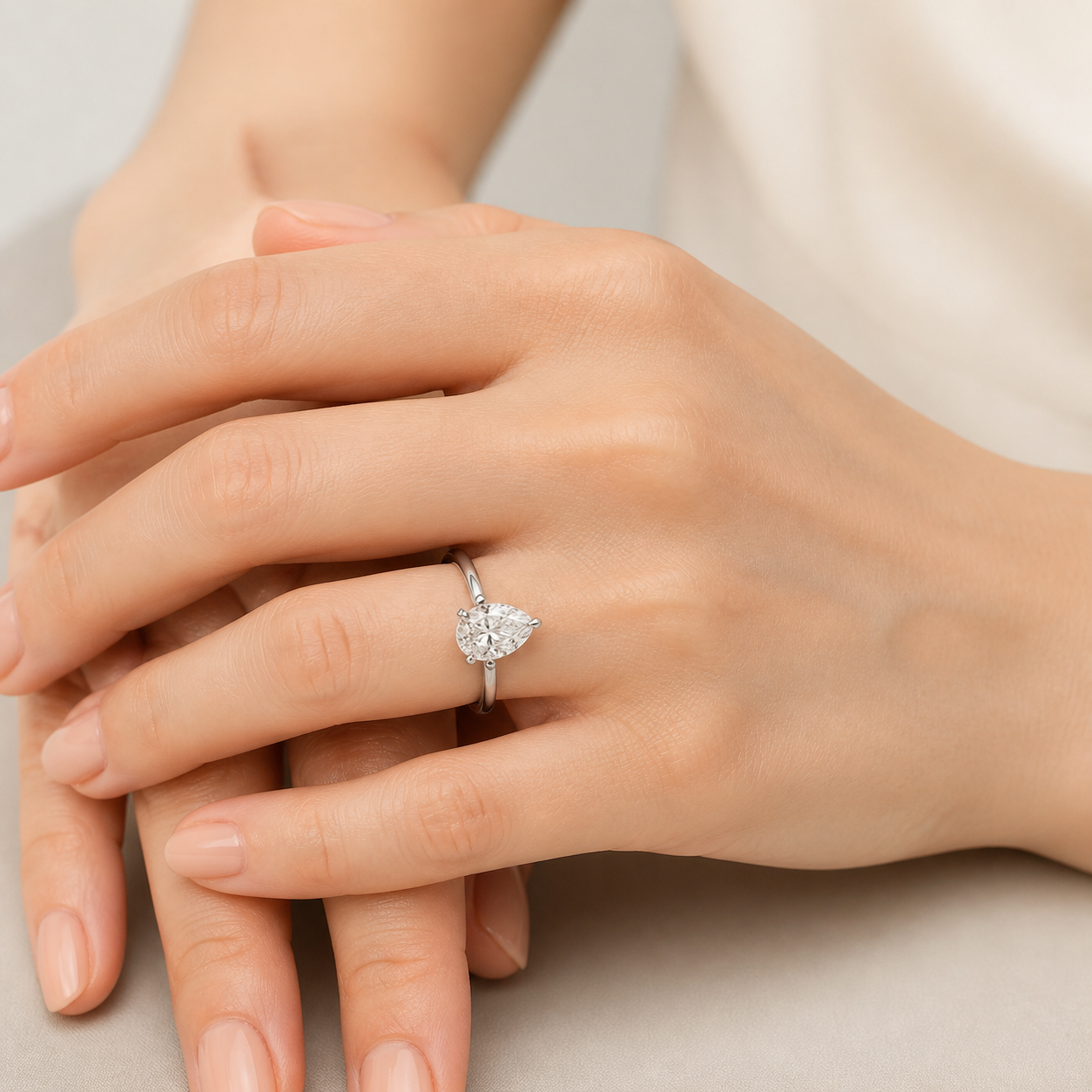 CLASSIC Pear Solitaire Ring | K14/K18, 1.0ct～2.0ct