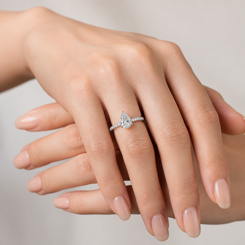 BRILLIANCE Pear Hidden Halo Pavé Ring | K14/K18,1.0ct～2.0ct