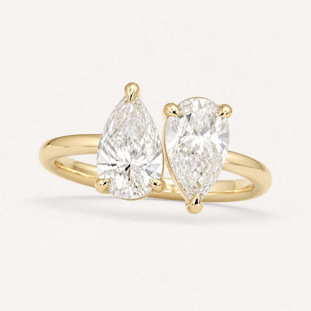DUO Pear Toi et Moi Ring | K14/K18, 1.0ct×2