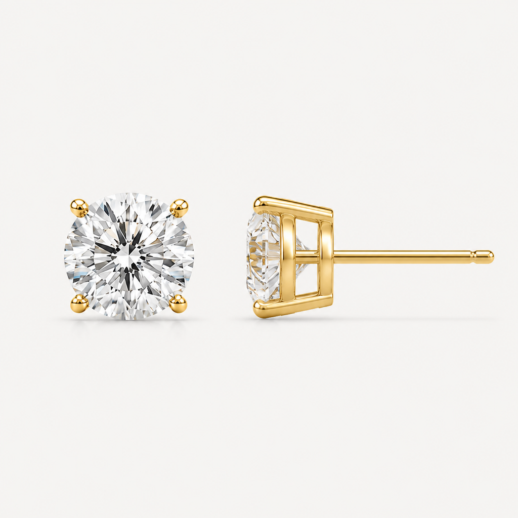 Round Diamond Stud Earrings | K14/K18 , 1.0ct～4.0ct