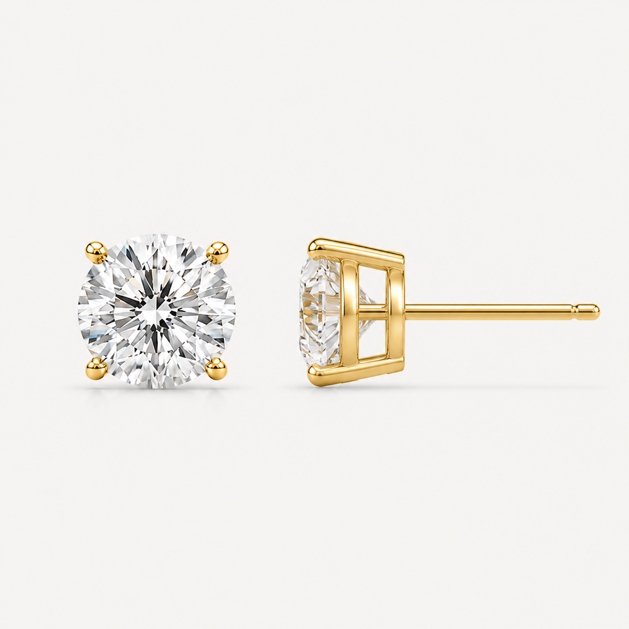 Round Diamond Stud Earrings | K14/K18 , 1.0ct～4.0ct