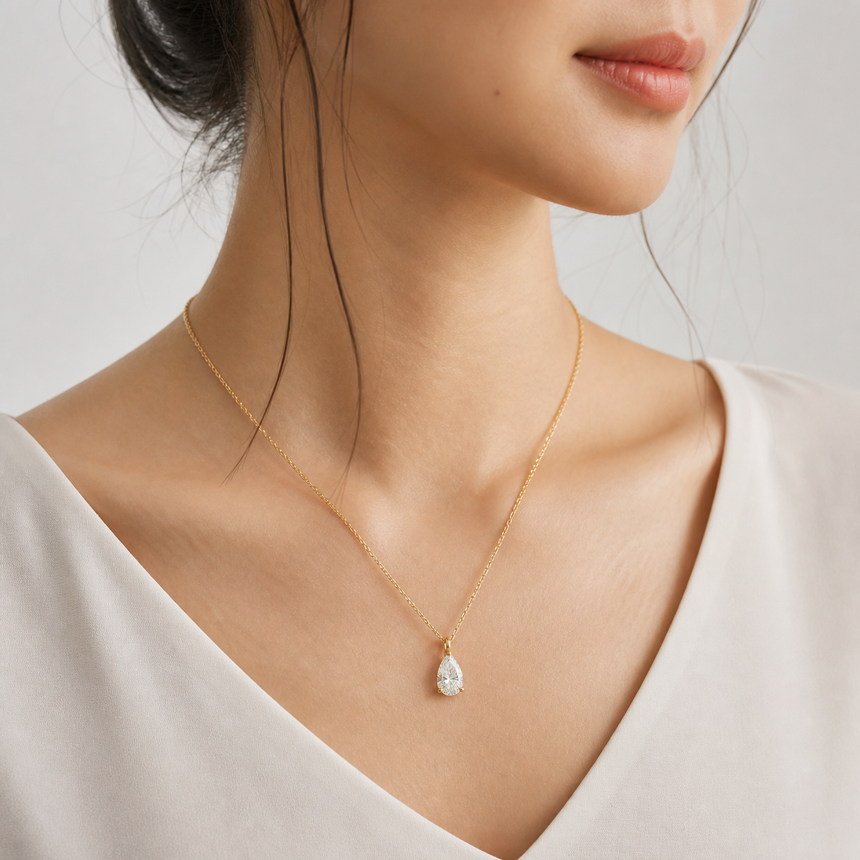 Pear Solitaire Diamond Pendant Top | K14/K18 , 1.0ct～2.0ct