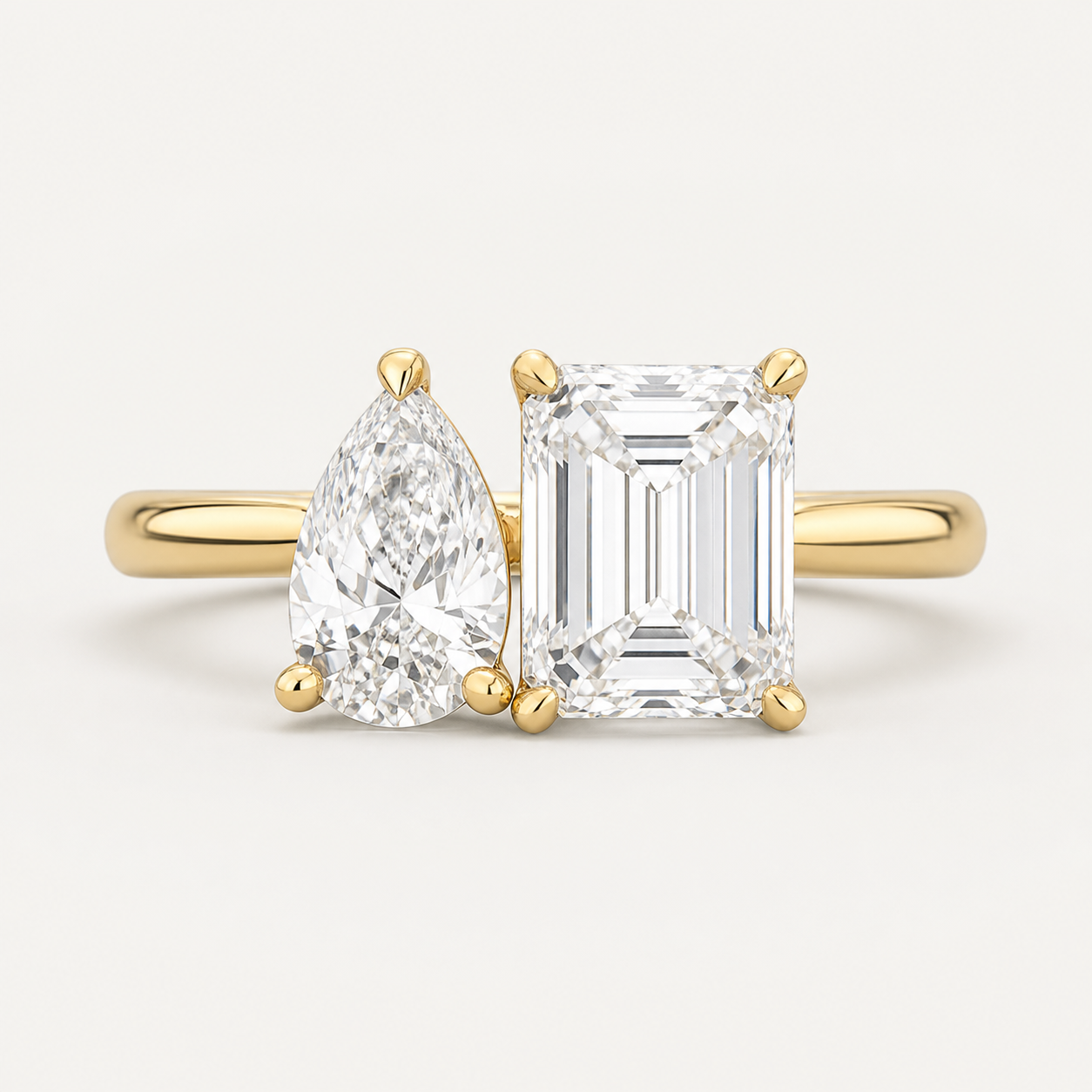 DUO Emerald Pear Toi et Moi Ring | K14/K18, 1.0ct+1.5ct