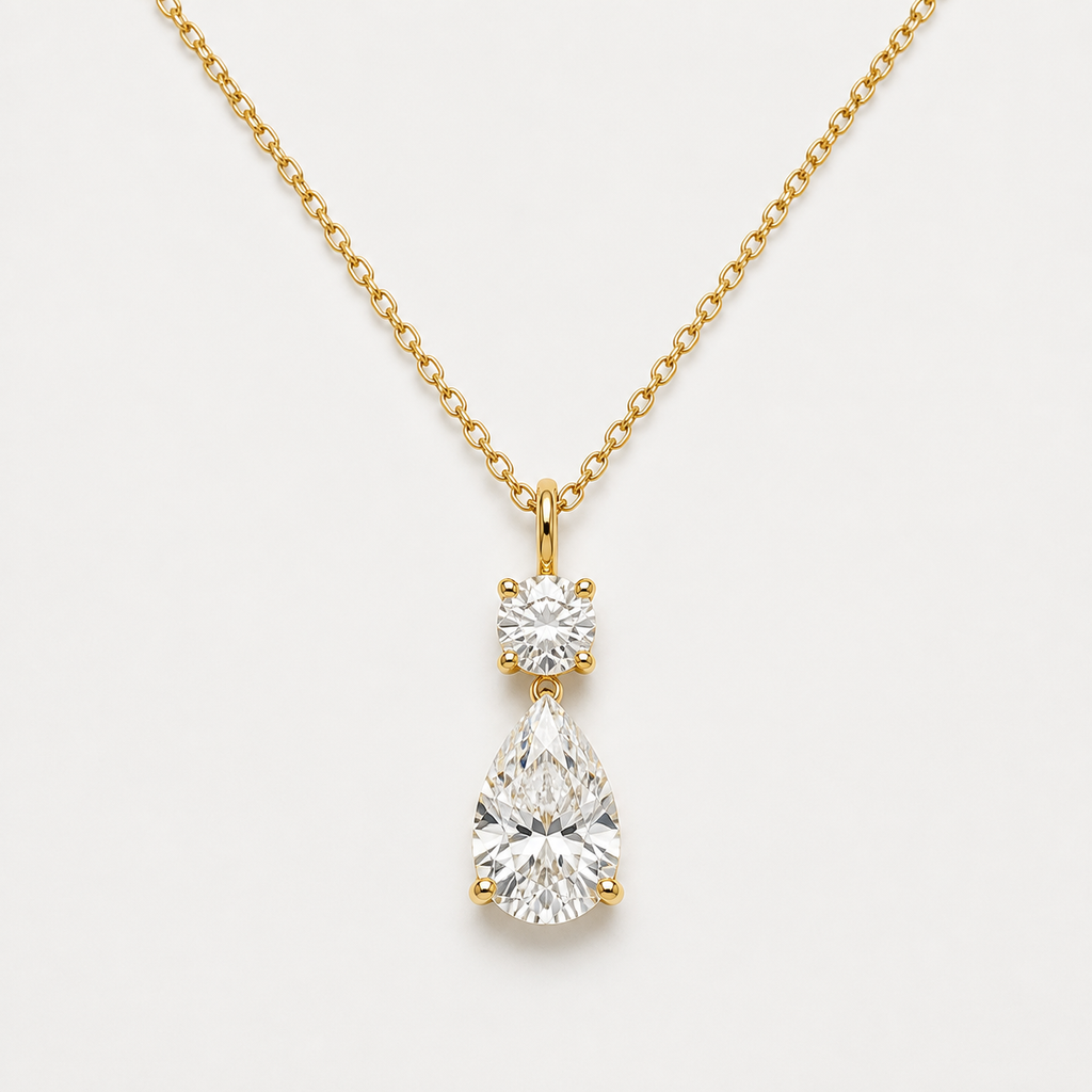 Duo Round & Pear Diamond Pendant Top | K14/K18 , 1.3ct～2.3ct