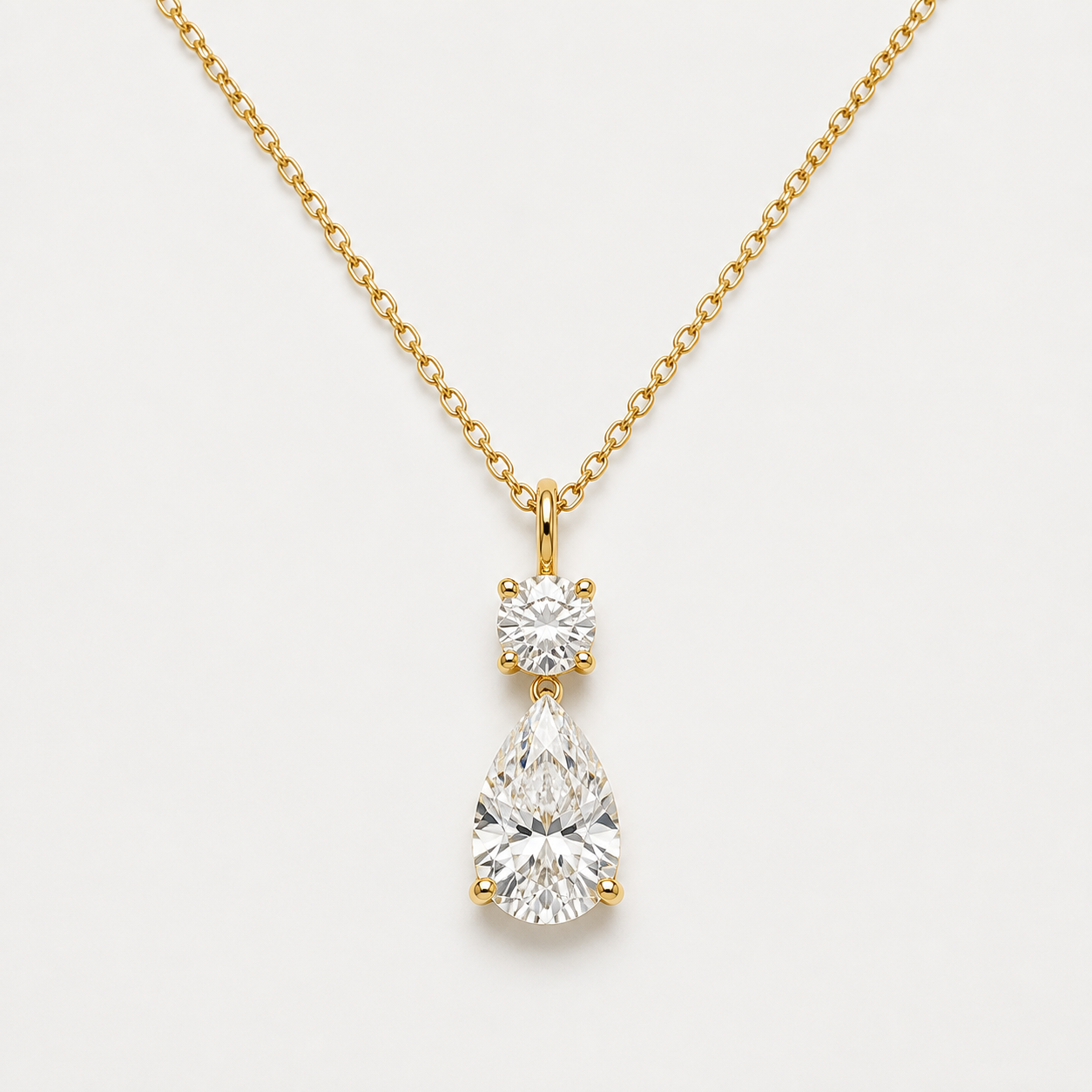 Duo Round & Pear Diamond Pendant Top | K14/K18 , 1.3ct～2.3ct