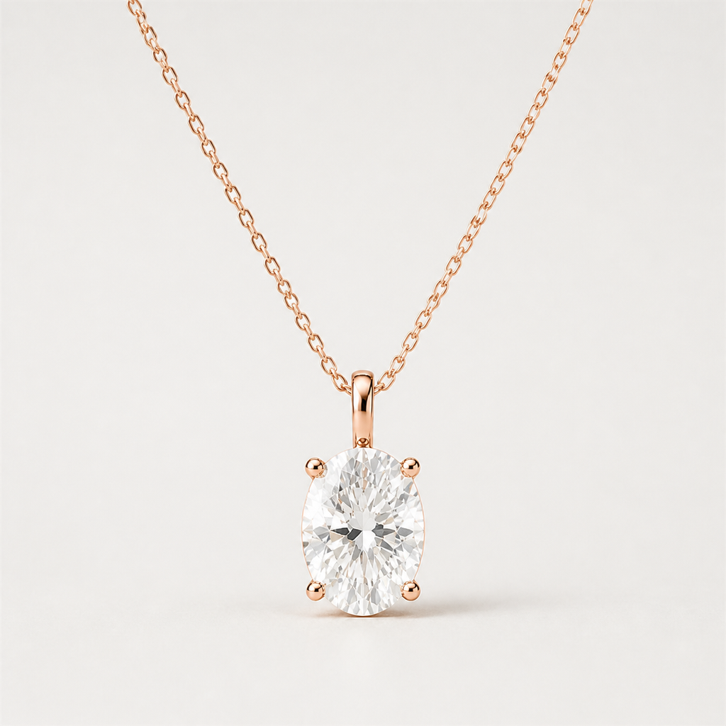 Oval Solitaire Diamond Pendant Top | K14/K18 , 1.0ct～2.0ct