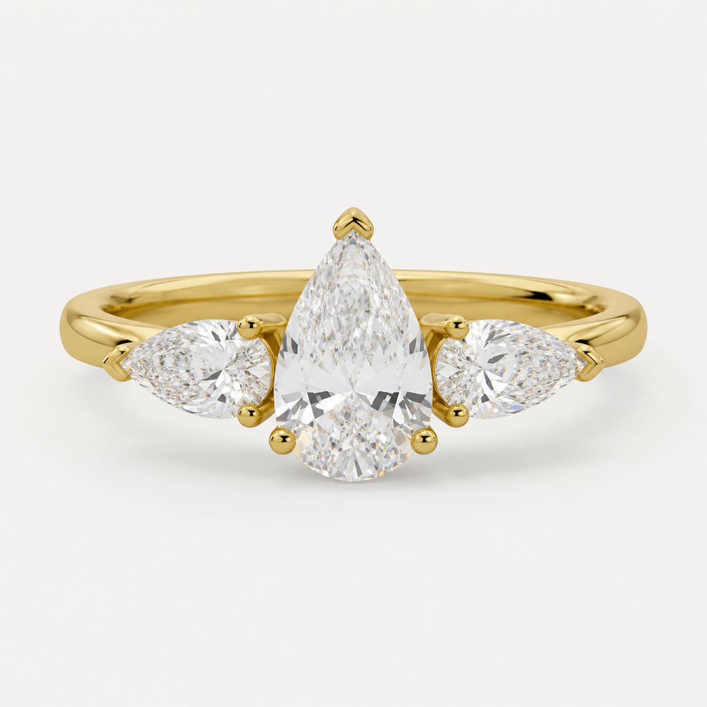 THREE Pear Three-Stone Ring | K14/K18, 1.0ct～2.0ct