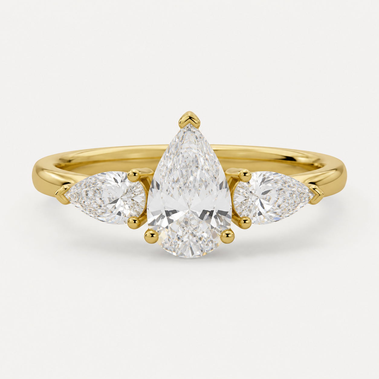 THREE Pear Three-Stone Ring | K14/K18, 1.0ct～2.0ct