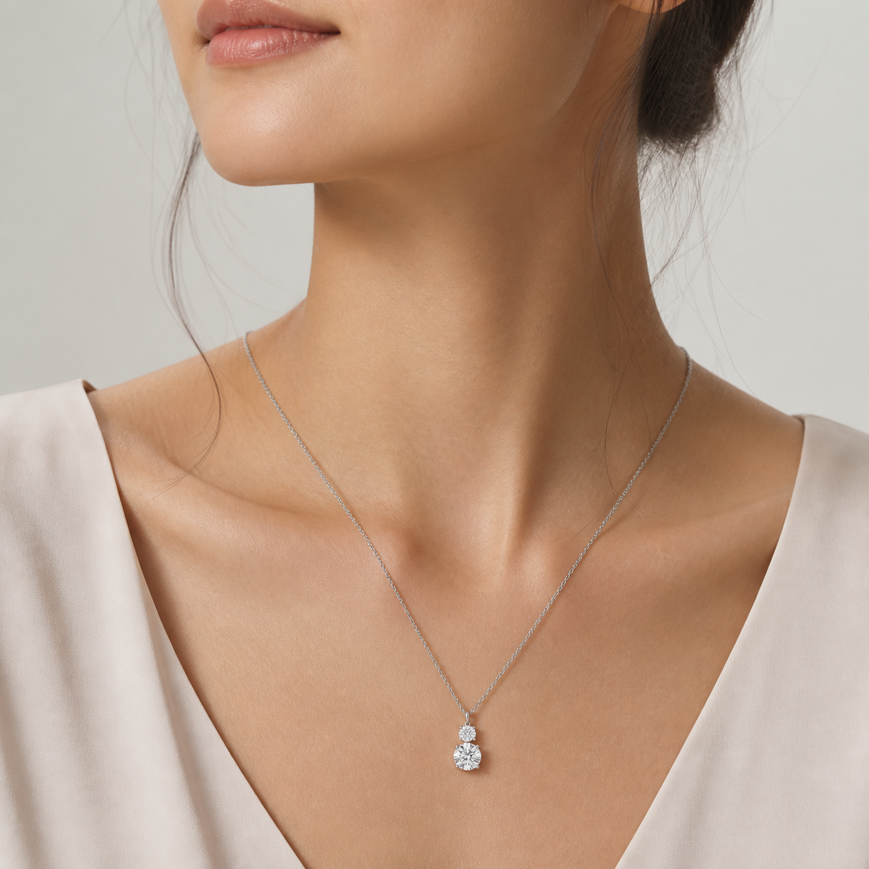 Duo Round Diamond Pendant Top | K14/K18 , 1.3ct～2.3ct