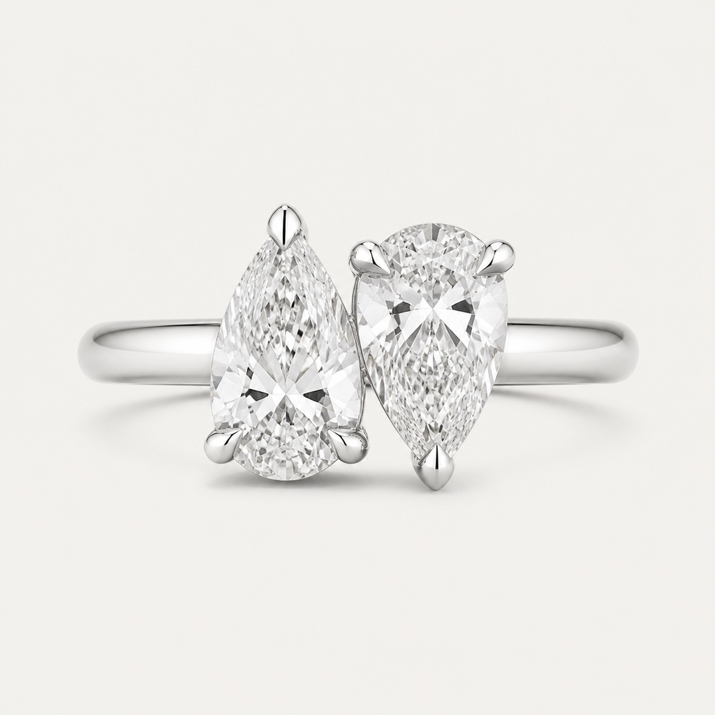 DUO Pear Toi et Moi Ring | K14/K18, 1.0ct×2