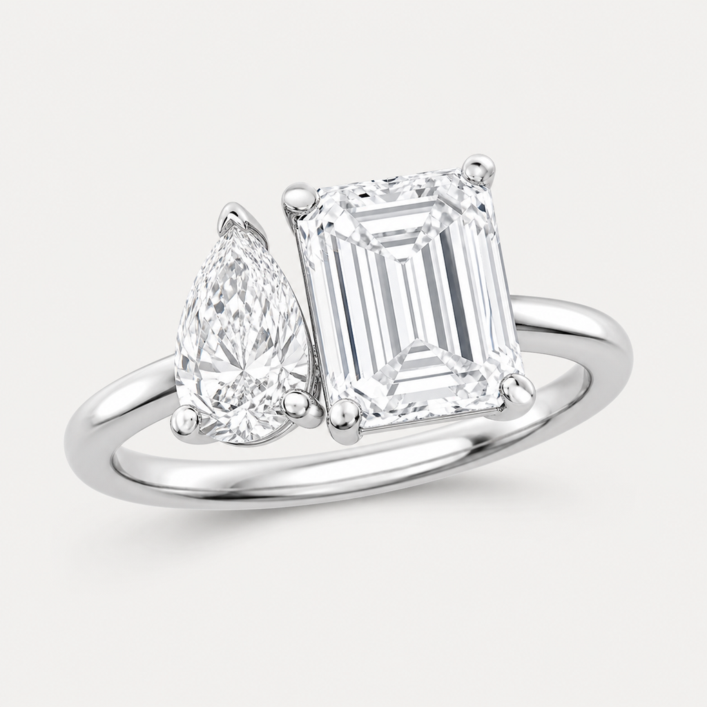 DUO Emerald Pear Toi et Moi Ring | K14/K18, 1.0ct+1.5ct