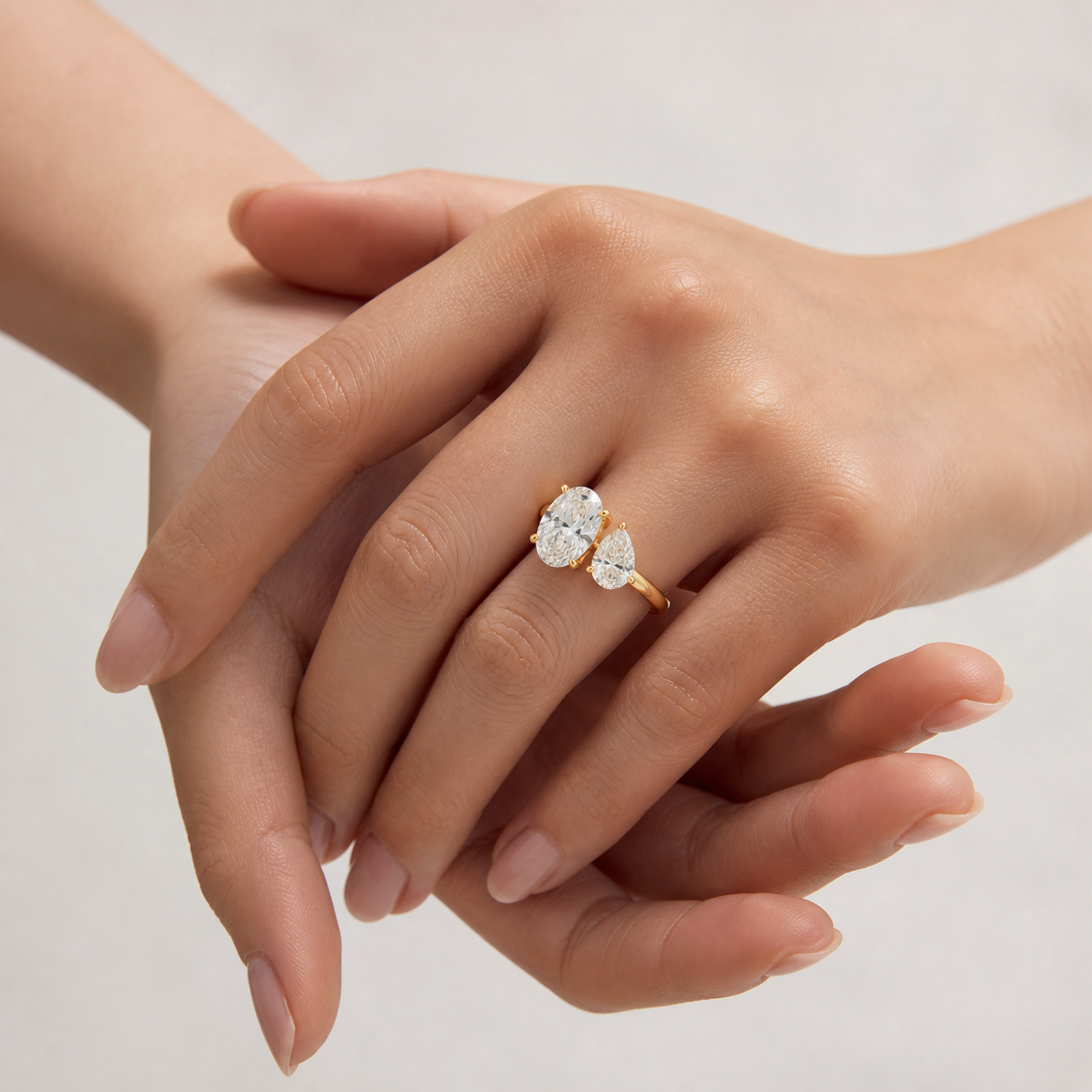 DUO Oval Pear Toi et Moi Ring | K14/K18, 1.0ct+1.5ct