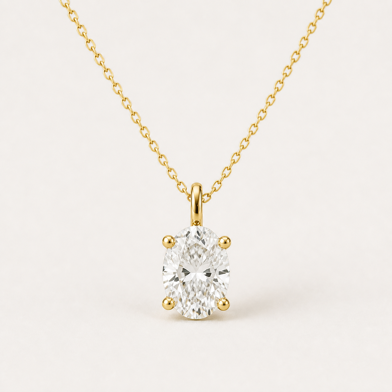 Oval Solitaire Diamond Pendant Top | K14/K18 , 1.0ct～2.0ct